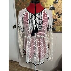 Anthropologie Hazel Sheer Lace Tunic W/Cutwork & Embroidered Embellishments L